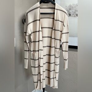 Tea & Rose XL Striped Longline Open Front Cardigan Neutral Knit